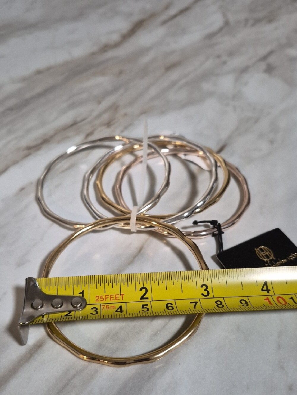 House of Harlow 1960 Mixed Metal Bangle Set Of 5- Gold, Silver, Rose Gold - Picture 3 of 5